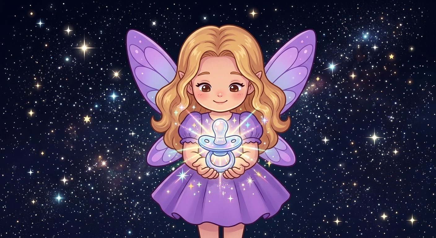 Ditch, the dodo fairy, holding a glowing dummy up in the night sky